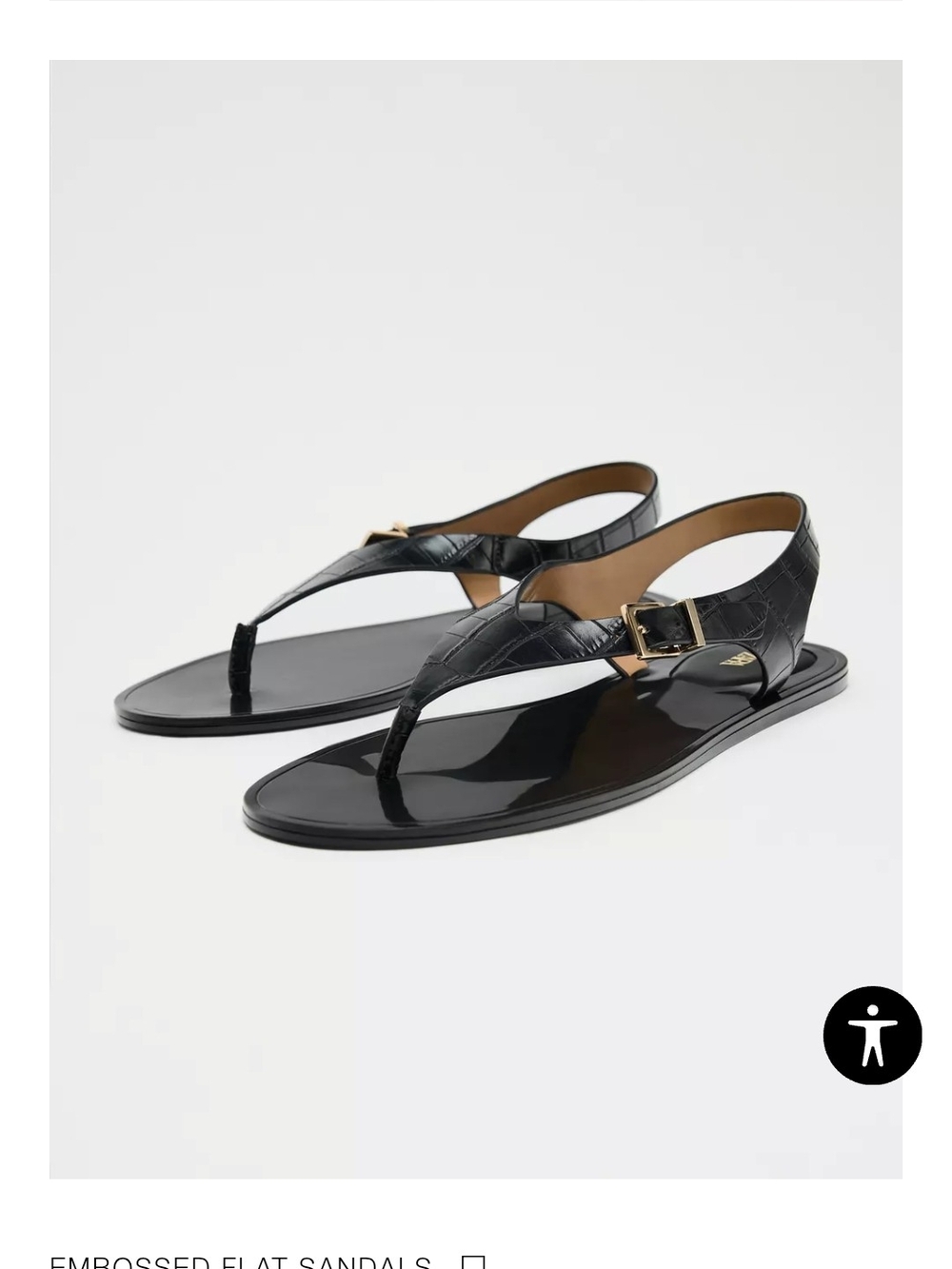 Zara Black Embossed Patent Thong Sandals with Buckle Size 10